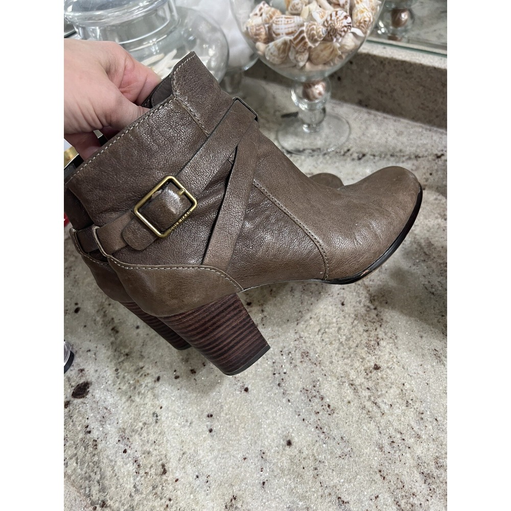 Cole Haan Grand OS Women Brown Taupe Leather Ankle Boots 7B Buckle Zipper